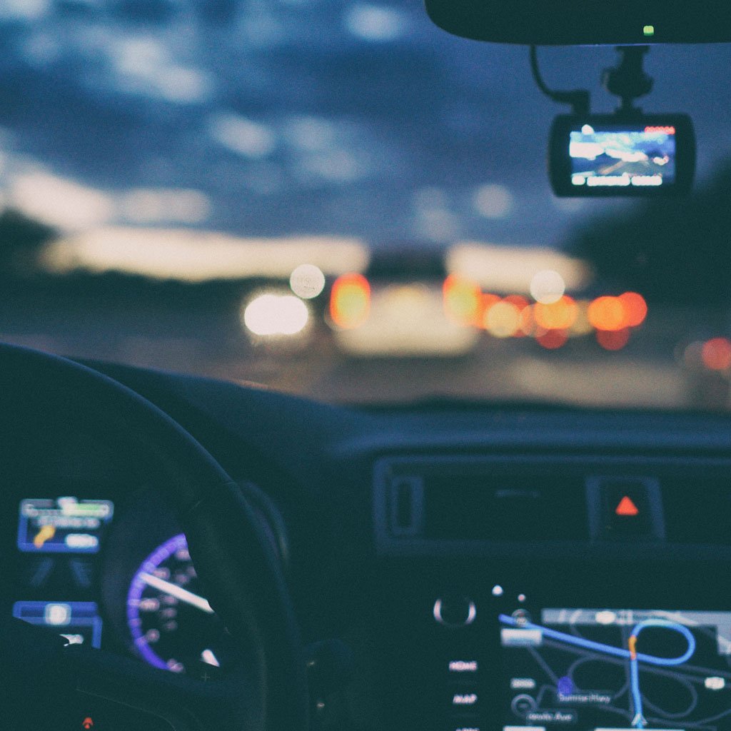 Photo of a vehicle's dashboard GPS unit.