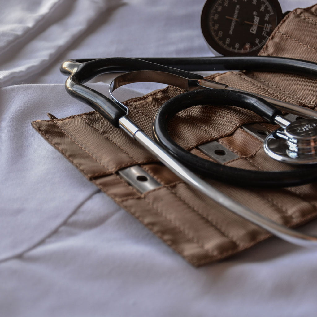 Photo of a blood pressure cuff and stethoscope